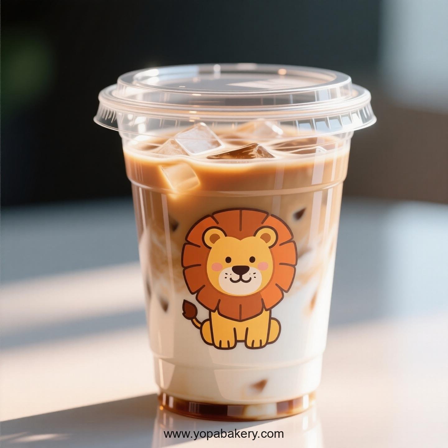 Lion Themed Clear Plastic Cups - Disposable PP & PET Coffee Cups with Lids