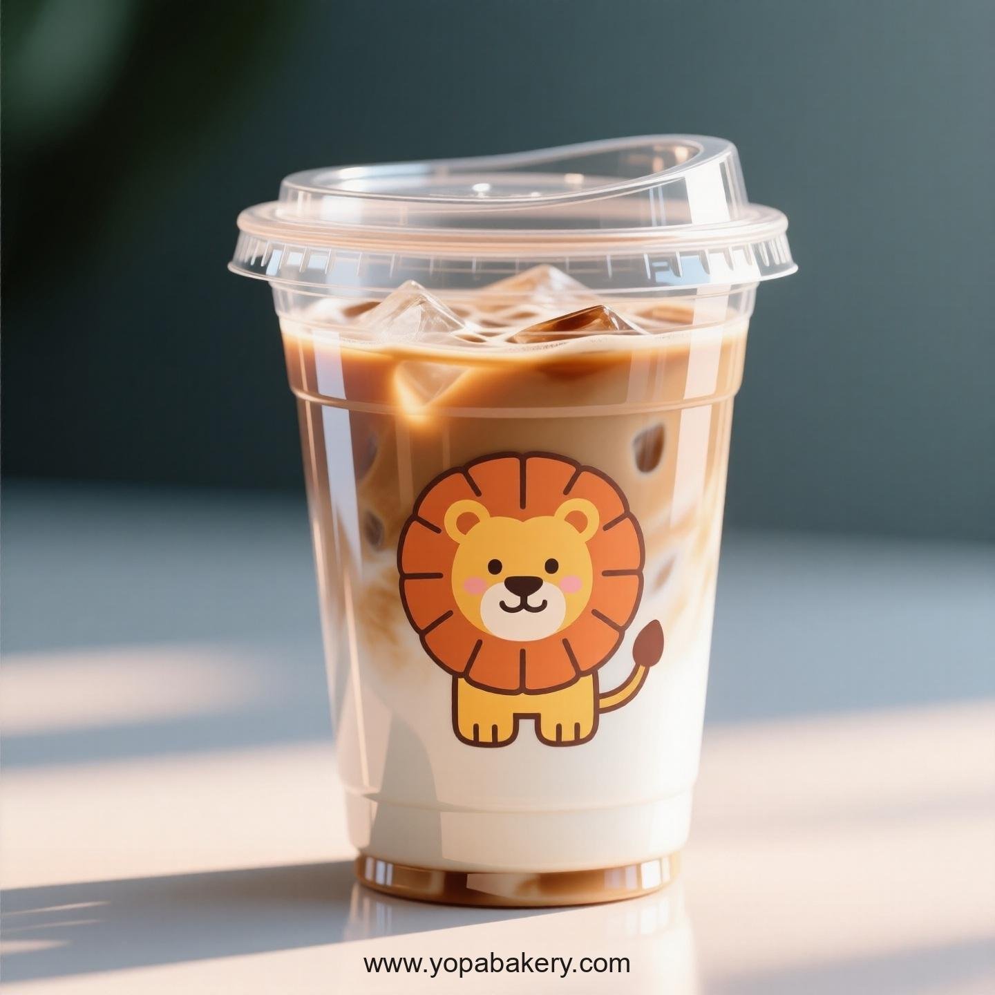 Lion Themed Clear Plastic Cups - Disposable PP & PET Coffee Cups with Lids