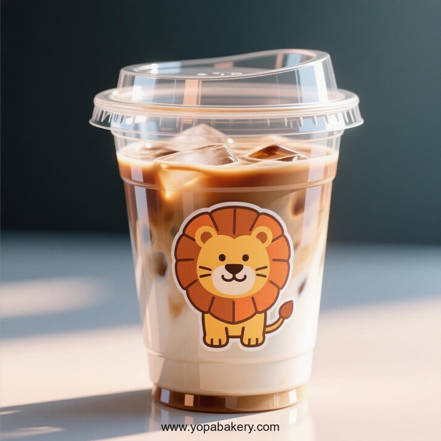 Lion Themed Clear Plastic Cups - Disposable PP & PET Coffee Cups with Lids