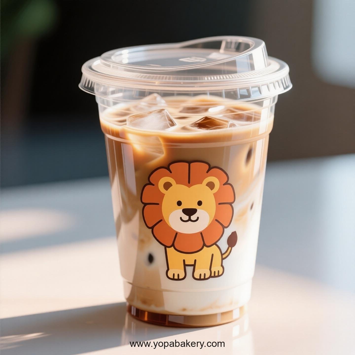Lion Themed Clear Plastic Cups - Disposable PP & PET Coffee Cups with Lids
