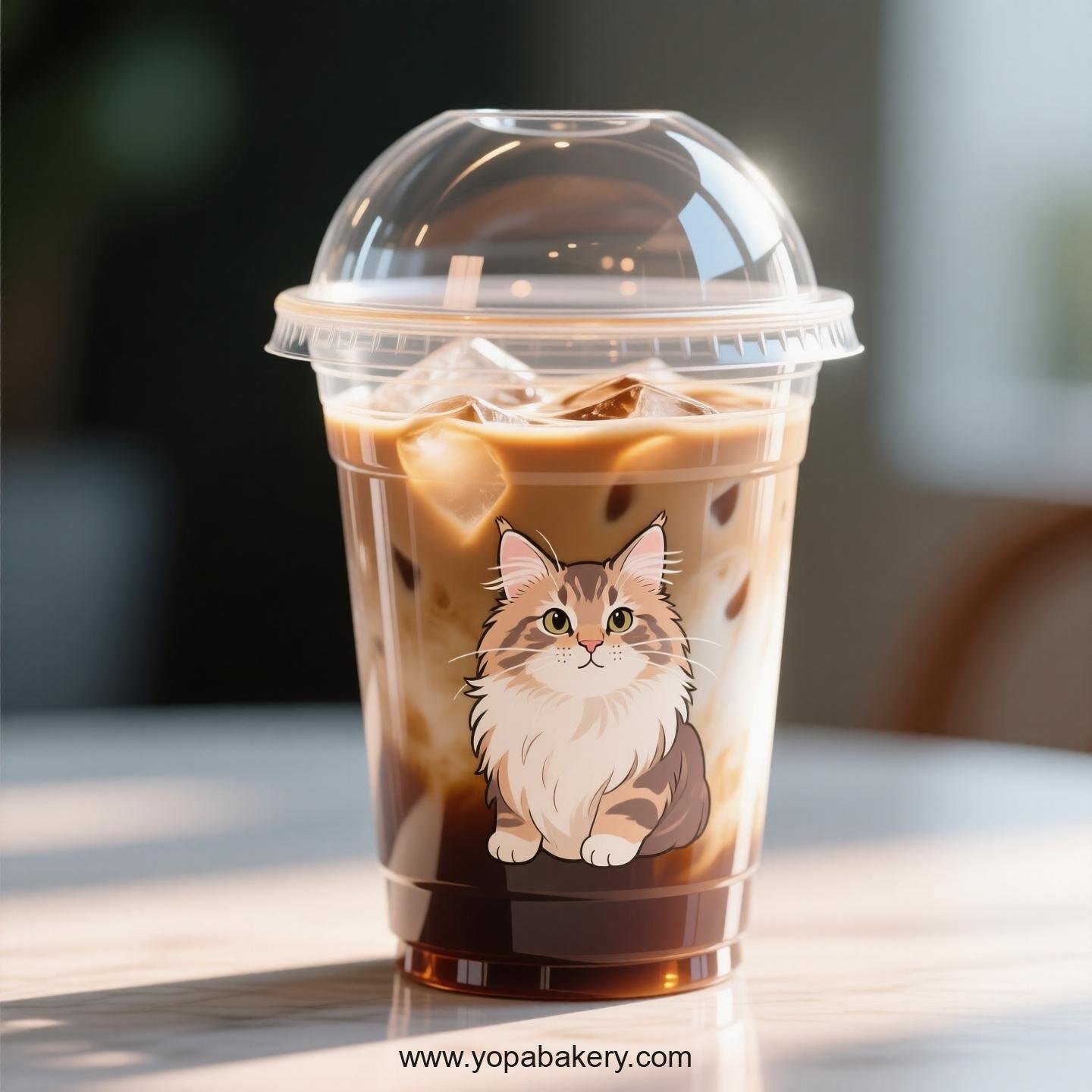 Maine Coon cat Themed Clear Plastic Cups - Disposable PP & PET Coffee Cups with Lids