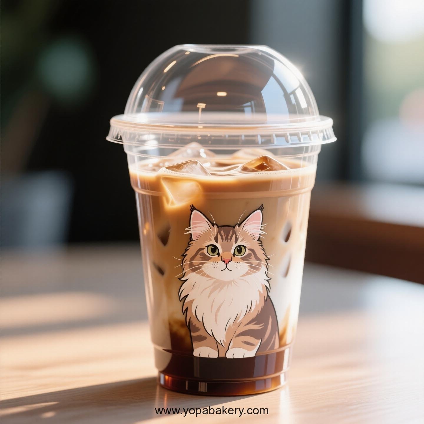 Maine Coon cat Themed Clear Plastic Cups - Disposable PP & PET Coffee Cups with Lids
