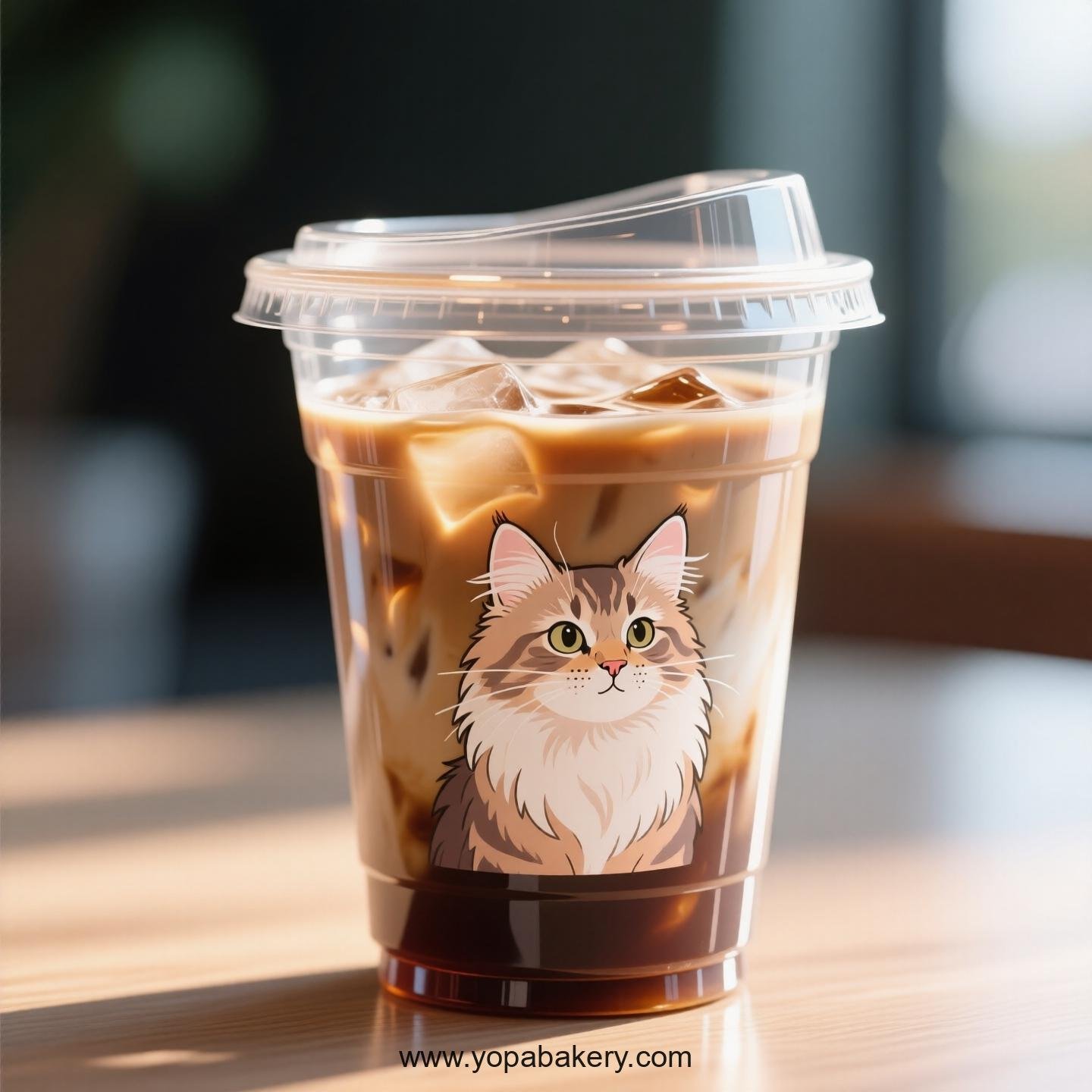 Maine Coon cat Themed Clear Plastic Cups - Disposable PP & PET Coffee Cups with Lids