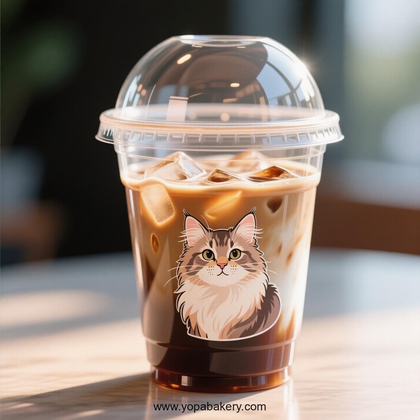 Maine Coon cat Themed Clear Plastic Cups - Disposable PP & PET Coffee Cups with Lids
