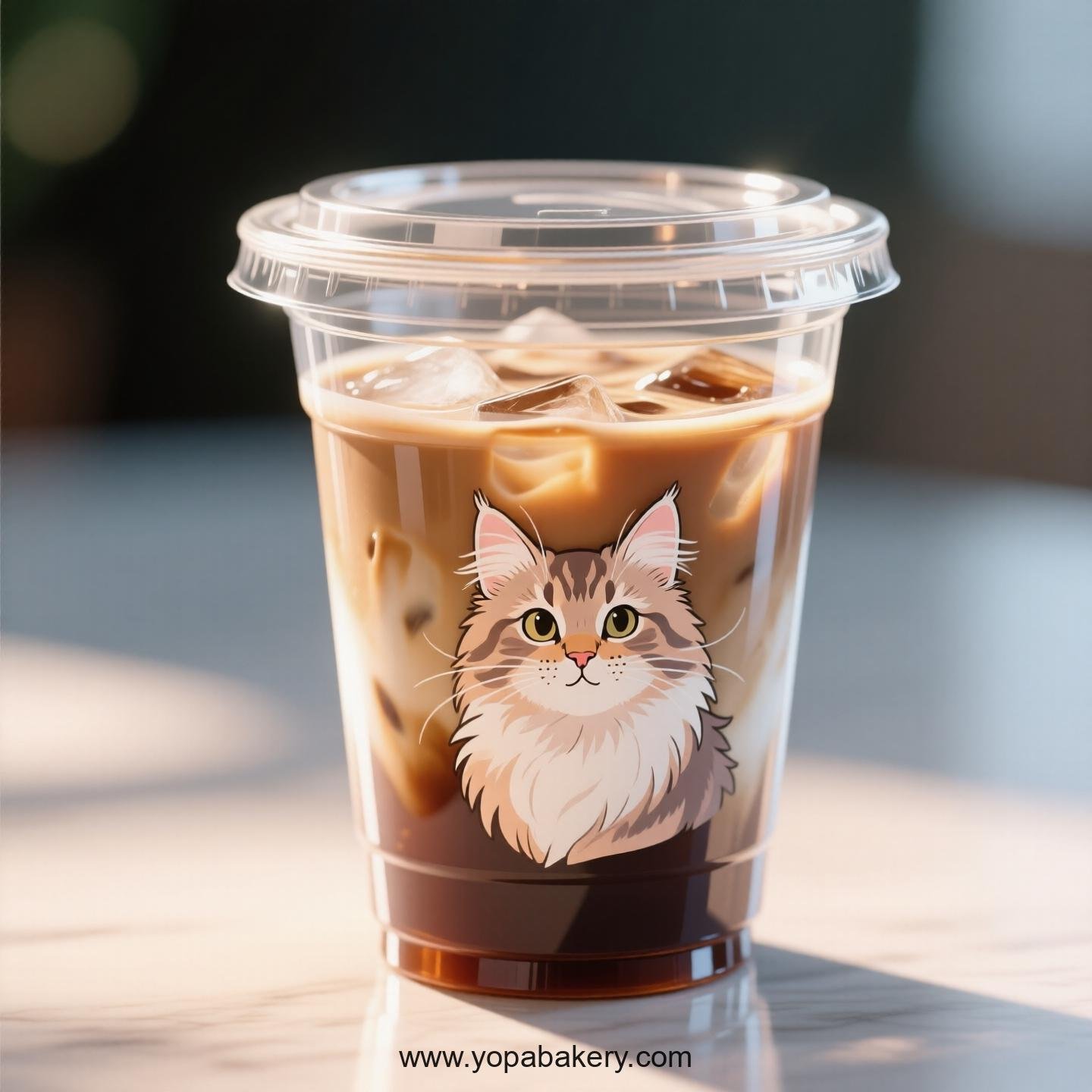 Maine Coon cat Themed Clear Plastic Cups - Disposable PP & PET Coffee Cups with Lids