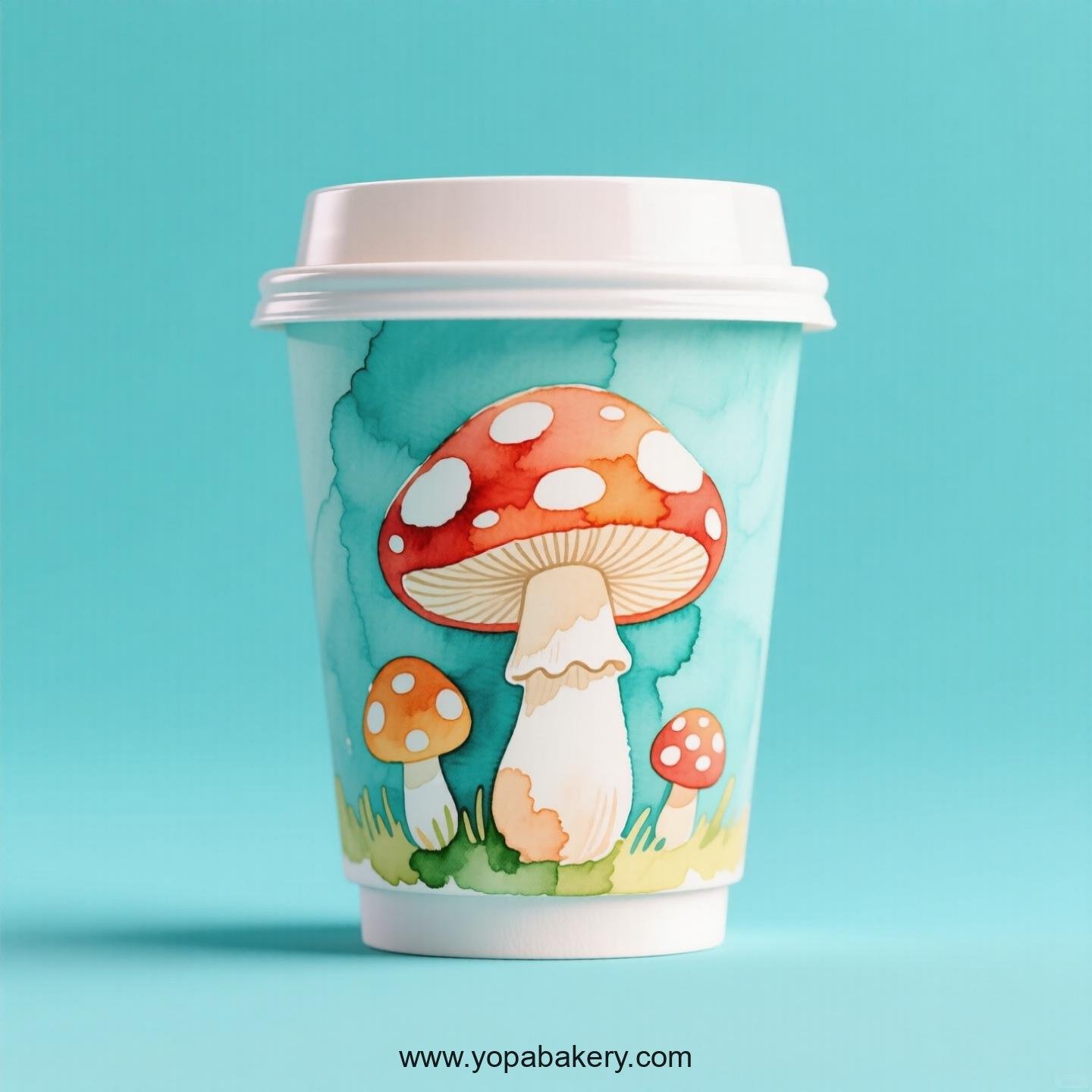 Mushroom Design Paper Coffee Cups Factory: 4-24 oz Custom Logo