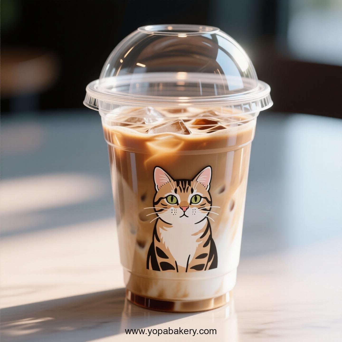 Ocicat Themed Clear Plastic Cups - Disposable PP & PET Coffee Cups with Lids