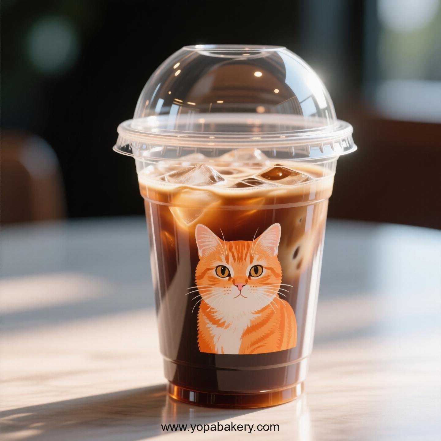 Orange cat Themed Clear Plastic Cups - Disposable PP & PET Coffee Cups with Lids