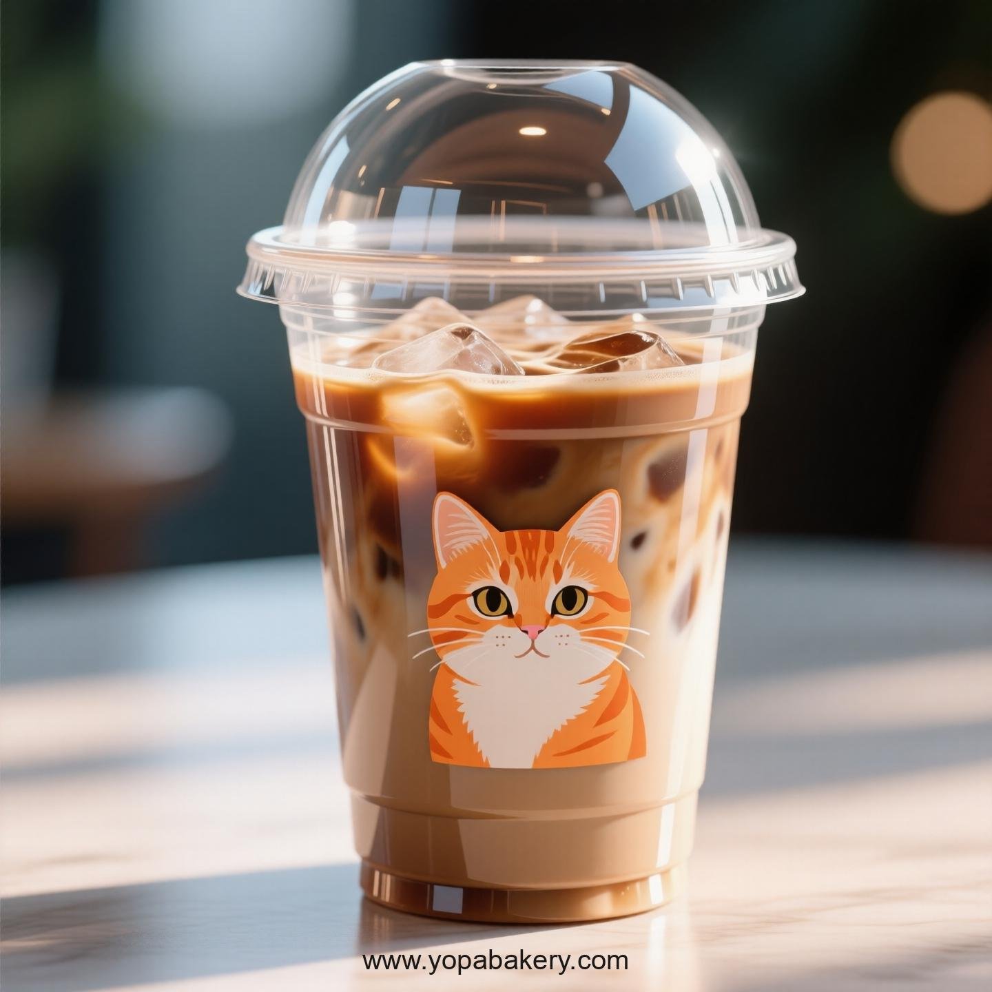 Orange cat Themed Clear Plastic Cups - Disposable PP & PET Coffee Cups with Lids