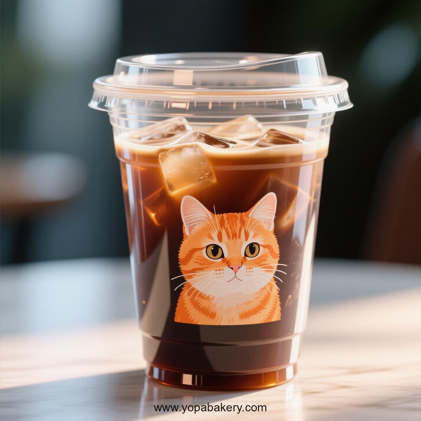Orange cat Themed Clear Plastic Cups - Disposable PP & PET Coffee Cups with Lids