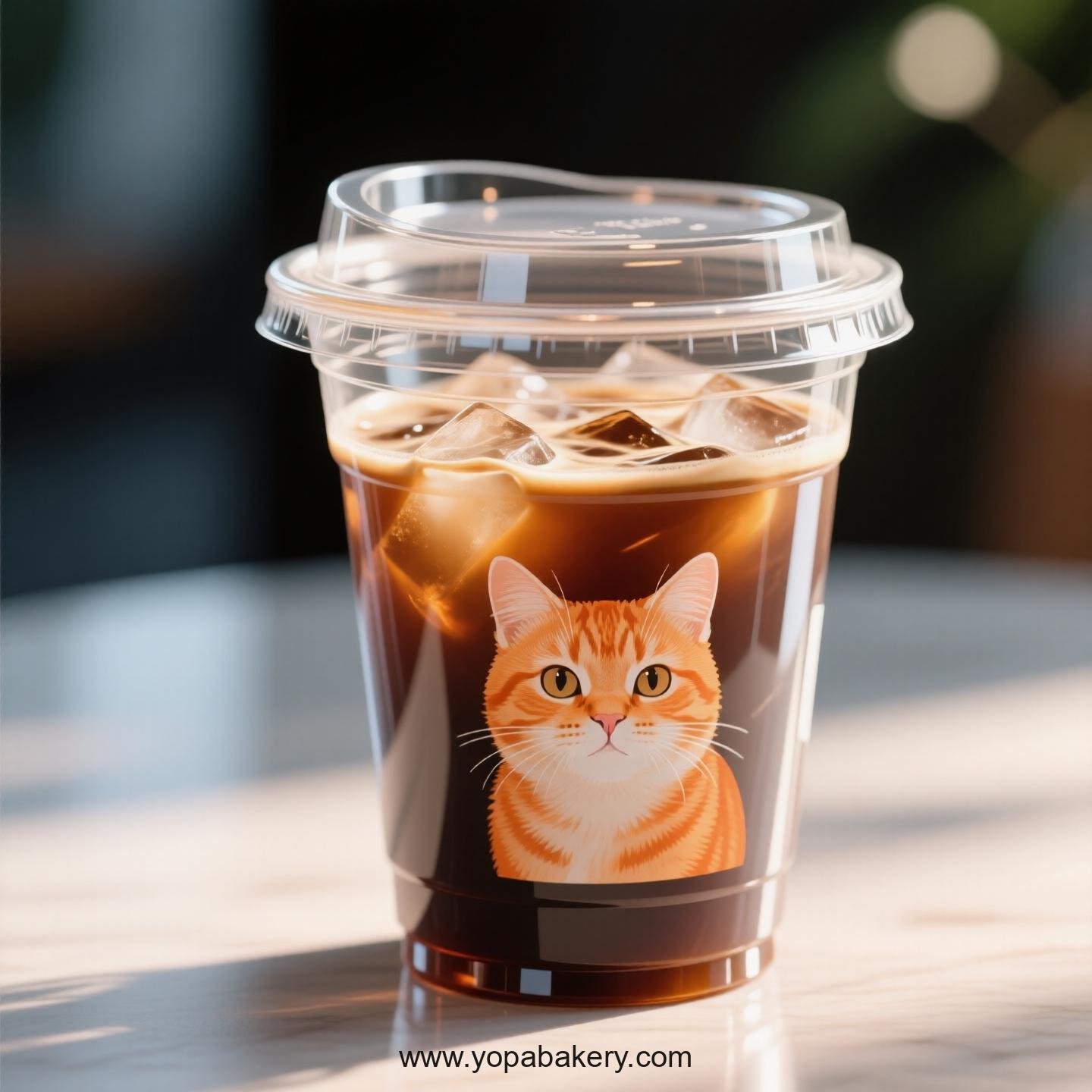 Orange cat Themed Clear Plastic Cups - Disposable PP & PET Coffee Cups with Lids