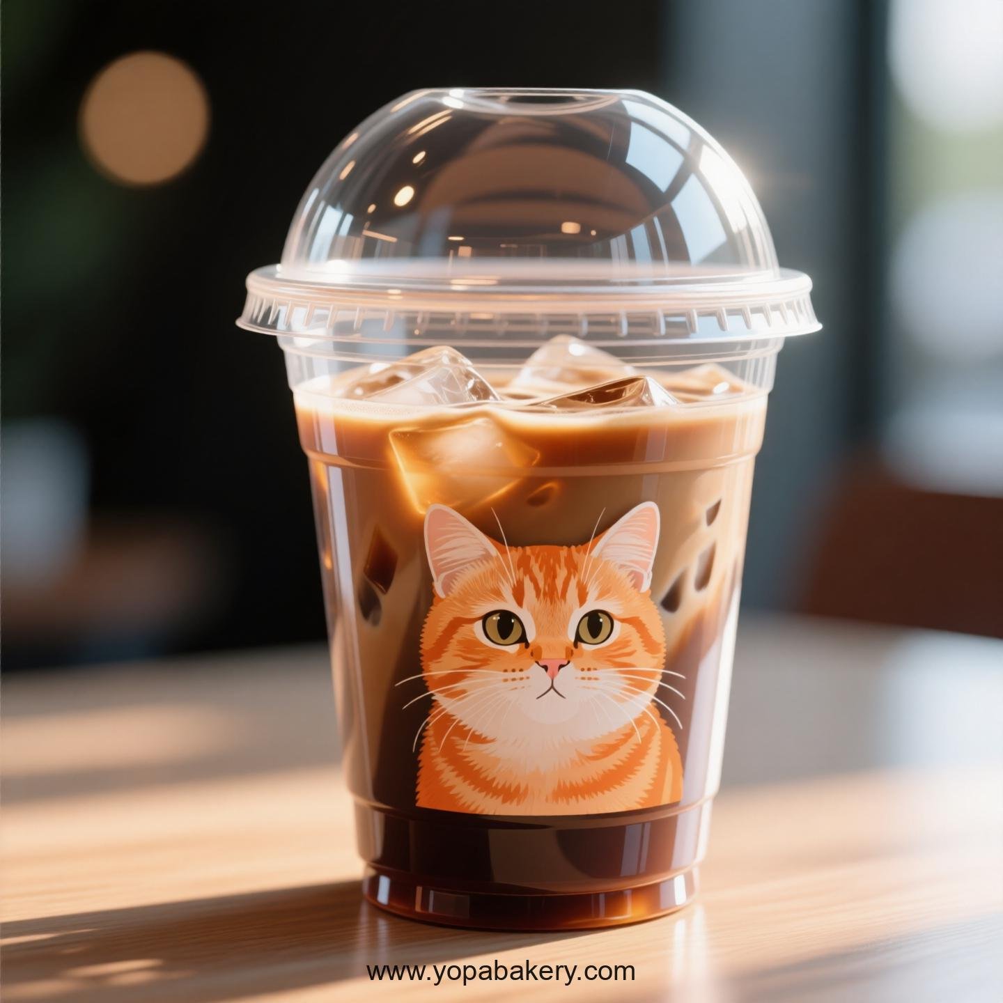 Orange cat Themed Clear Plastic Cups - Disposable PP & PET Coffee Cups with Lids