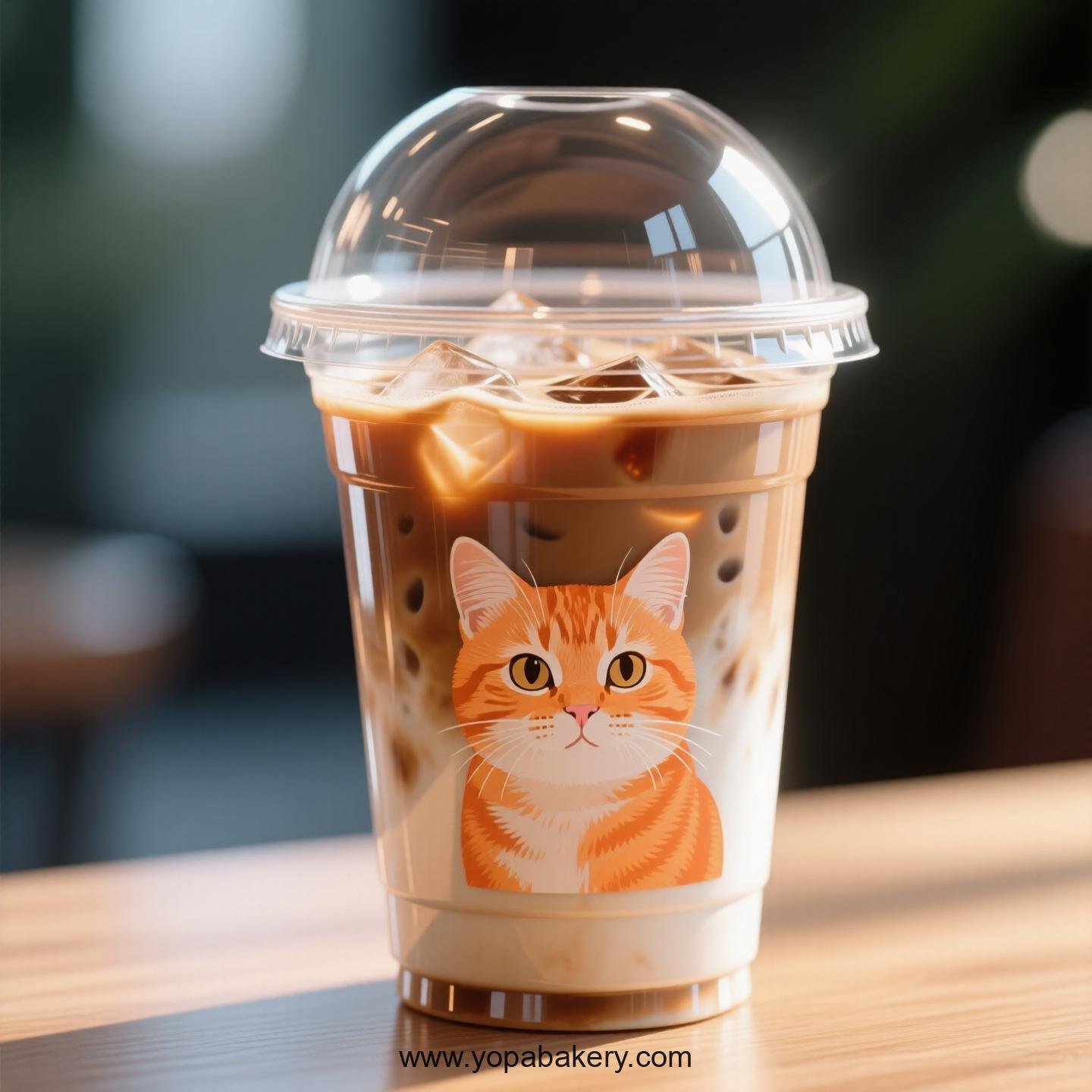 Orange cat Themed Clear Plastic Cups - Disposable PP & PET Coffee Cups with Lids