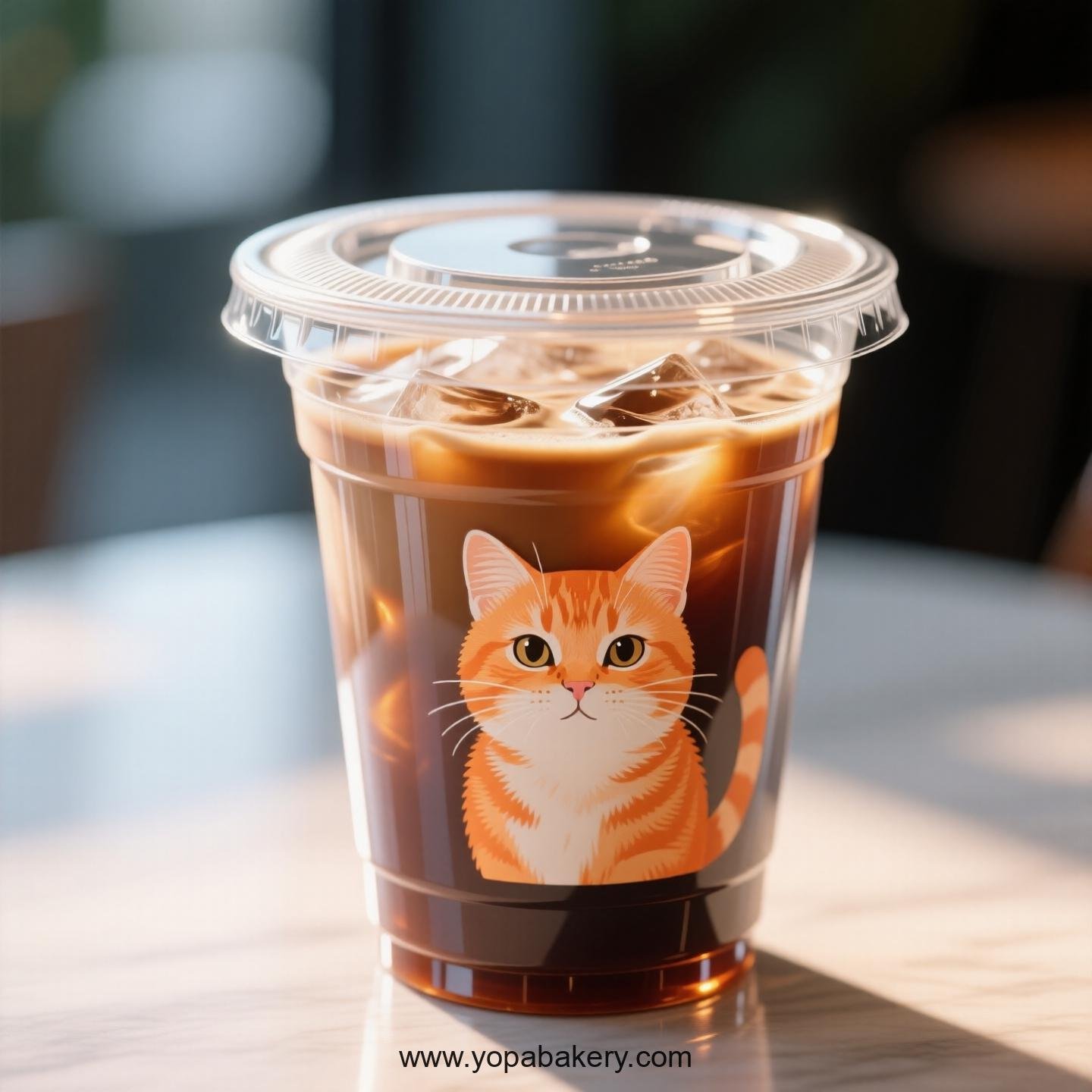 Orange cat Themed Clear Plastic Cups - Disposable PP & PET Coffee Cups with Lids