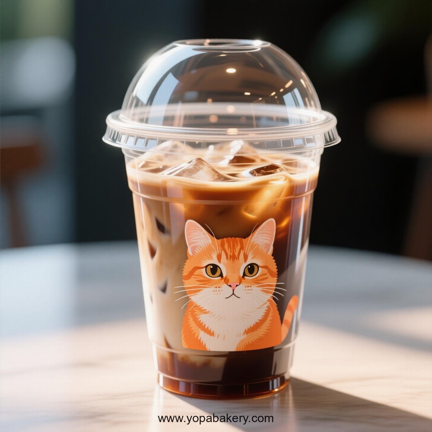 Orange cat Themed Clear Plastic Cups - Disposable PP & PET Coffee Cups with Lids