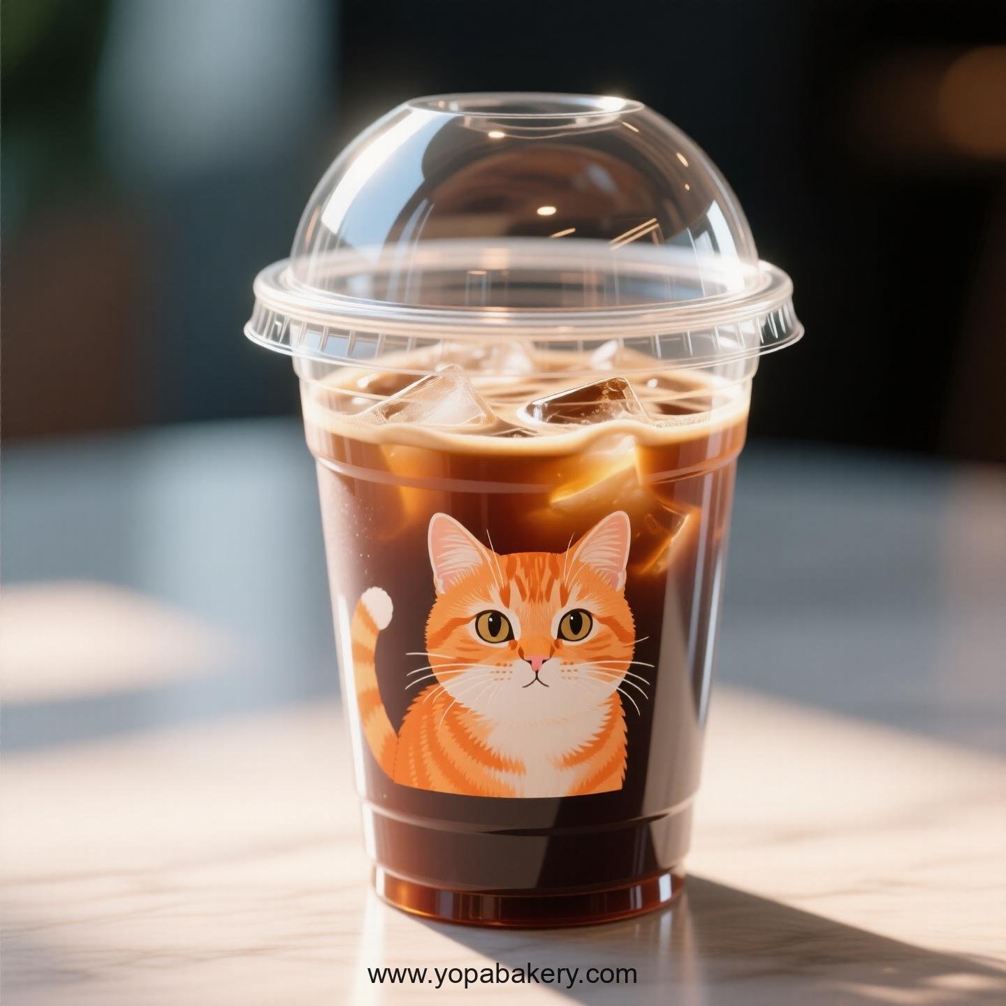 Orange cat Themed Clear Plastic Cups - Disposable PP & PET Coffee Cups with Lids