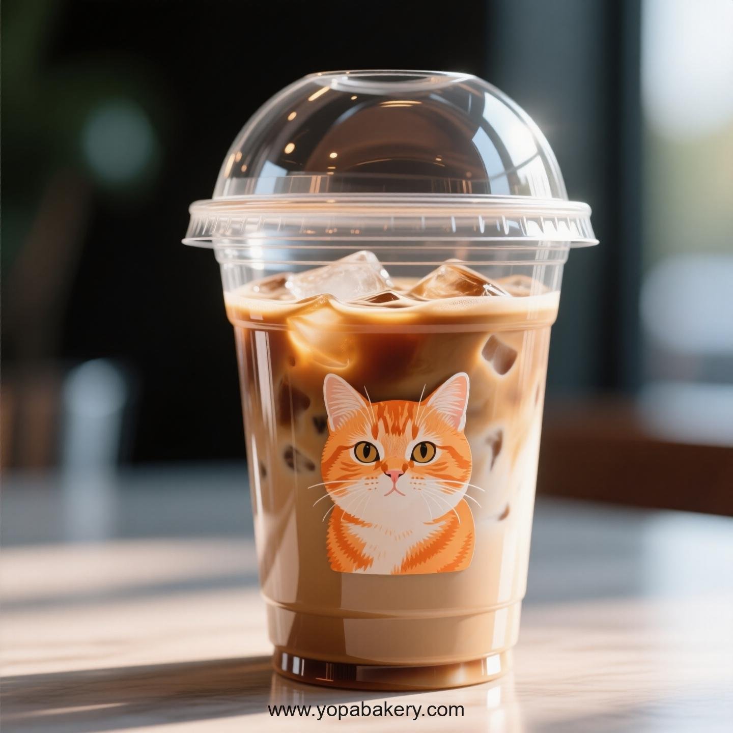 Orange cat Themed Clear Plastic Cups - Disposable PP & PET Coffee Cups with Lids