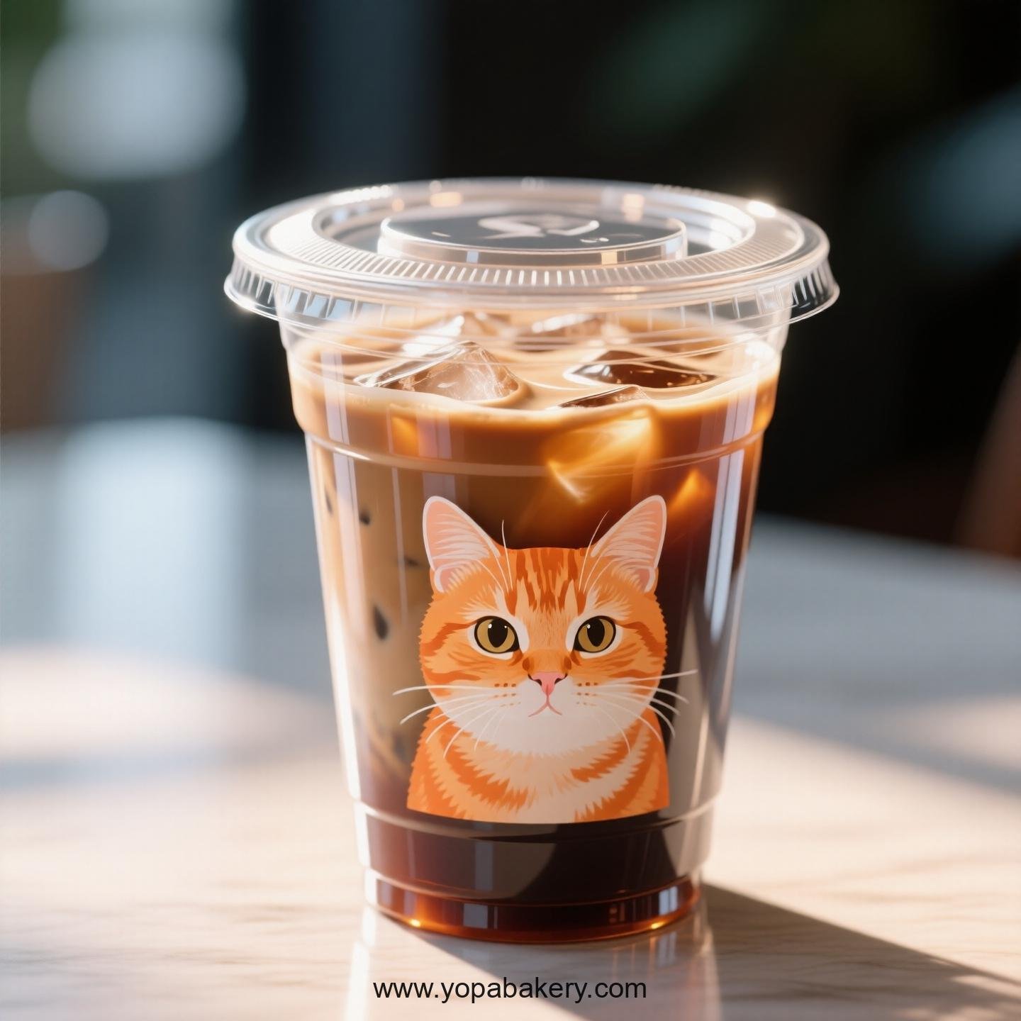 Orange cat Themed Clear Plastic Cups - Disposable PP & PET Coffee Cups with Lids