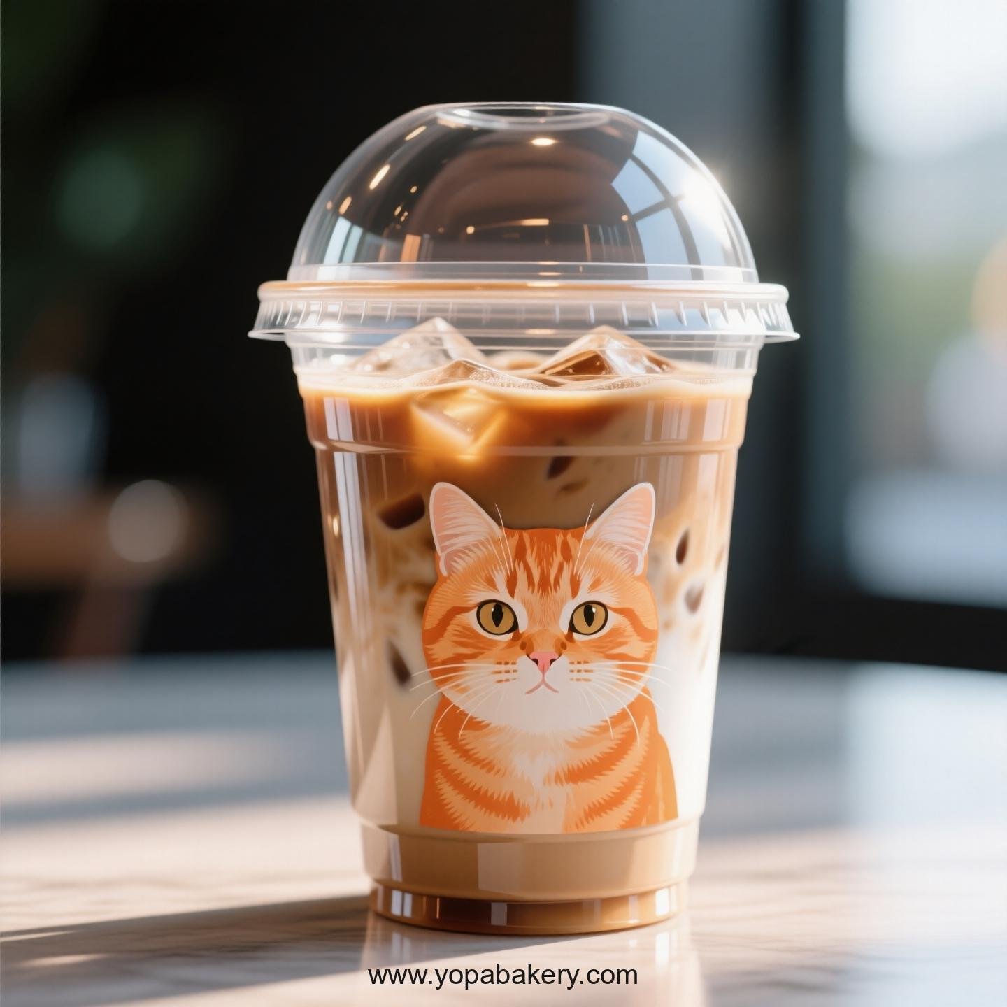 Orange cat Themed Clear Plastic Cups - Disposable PP & PET Coffee Cups with Lids