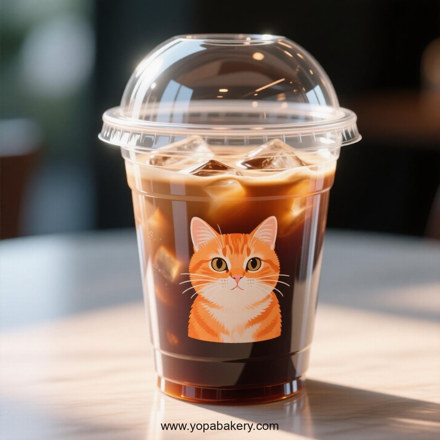 Orange cat Themed Clear Plastic Cups - Disposable PP & PET Coffee Cups with Lids