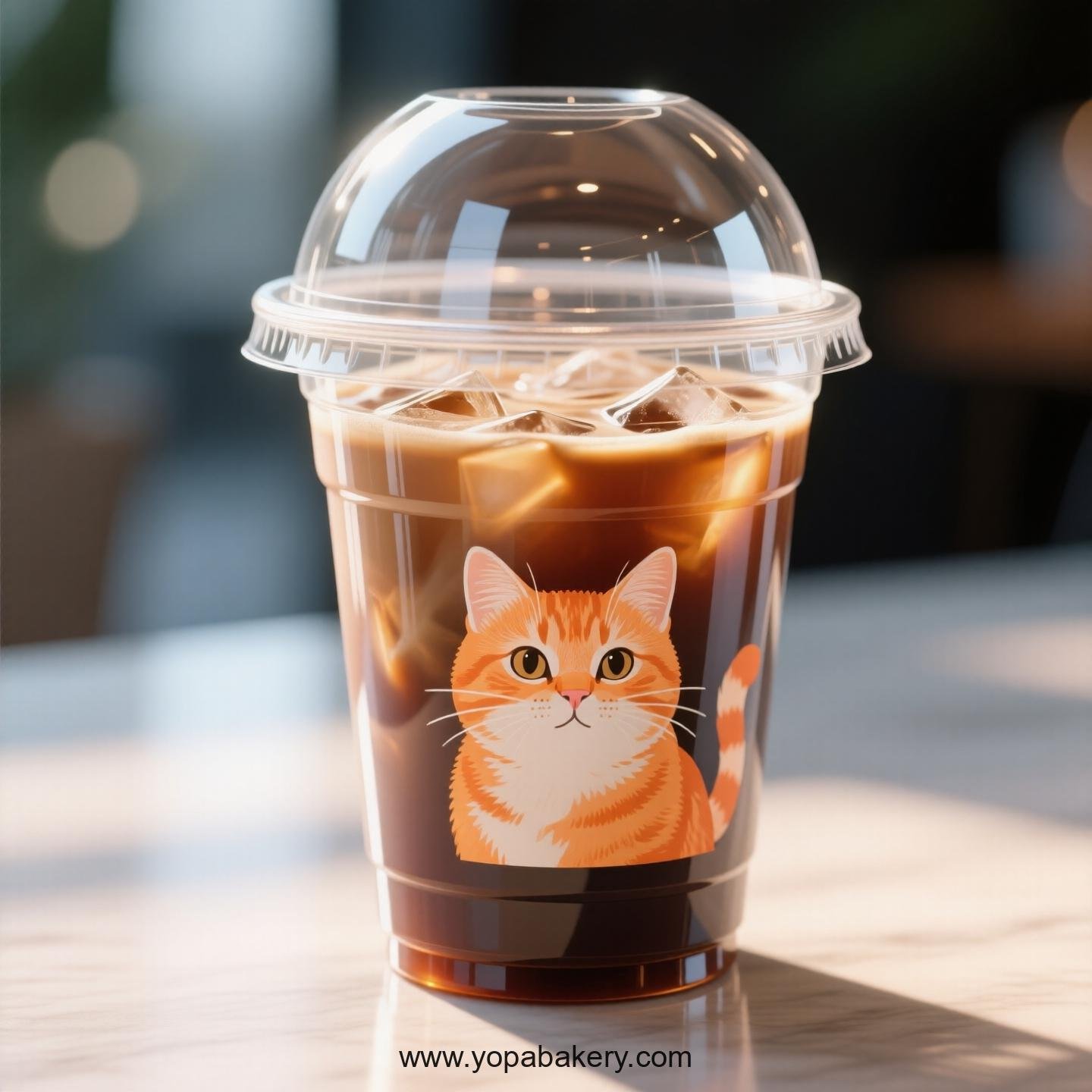 Orange cat Themed Clear Plastic Cups - Disposable PP & PET Coffee Cups with Lids