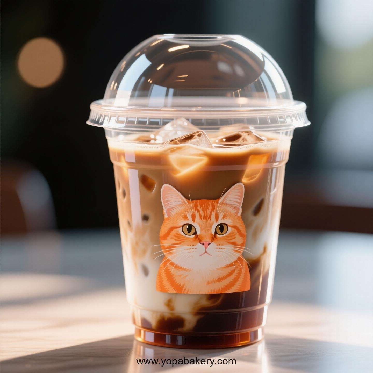 Orange cat Themed Clear Plastic Cups - Disposable PP & PET Coffee Cups with Lids