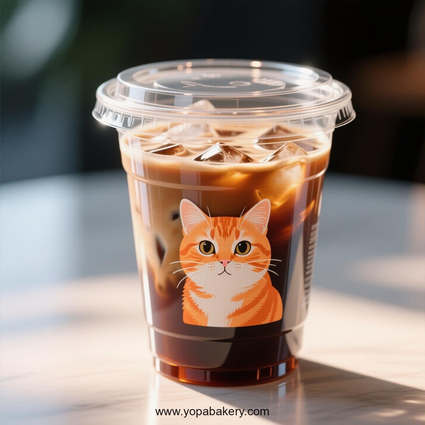 Orange cat Themed Clear Plastic Cups - Disposable PP & PET Coffee Cups with Lids