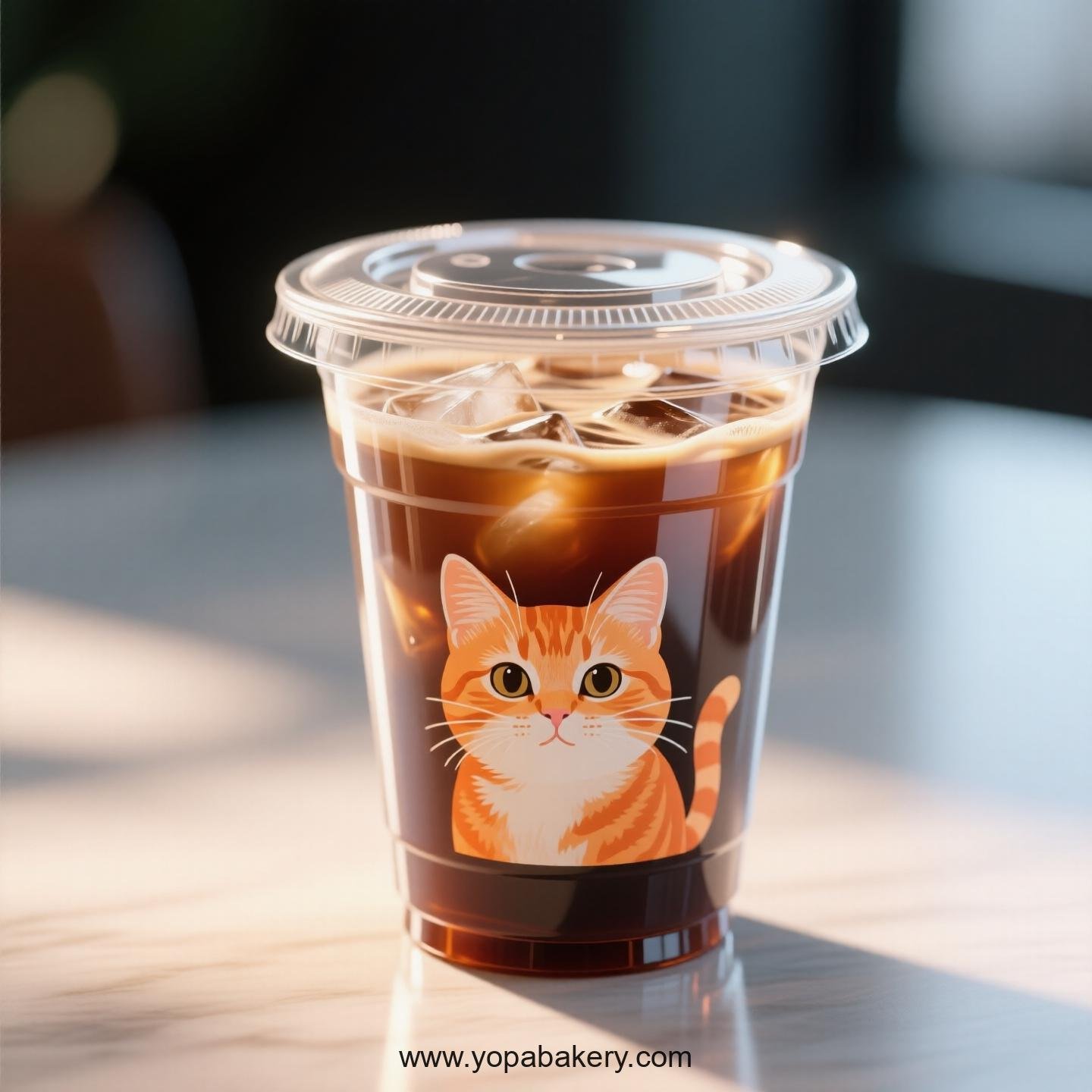 Orange cat Themed Clear Plastic Cups - Disposable PP & PET Coffee Cups with Lids