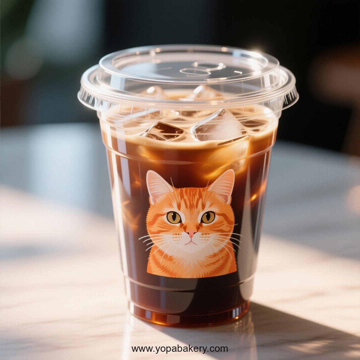 Orange cat Themed Clear Plastic Cups - Disposable PP & PET Coffee Cups with Lids