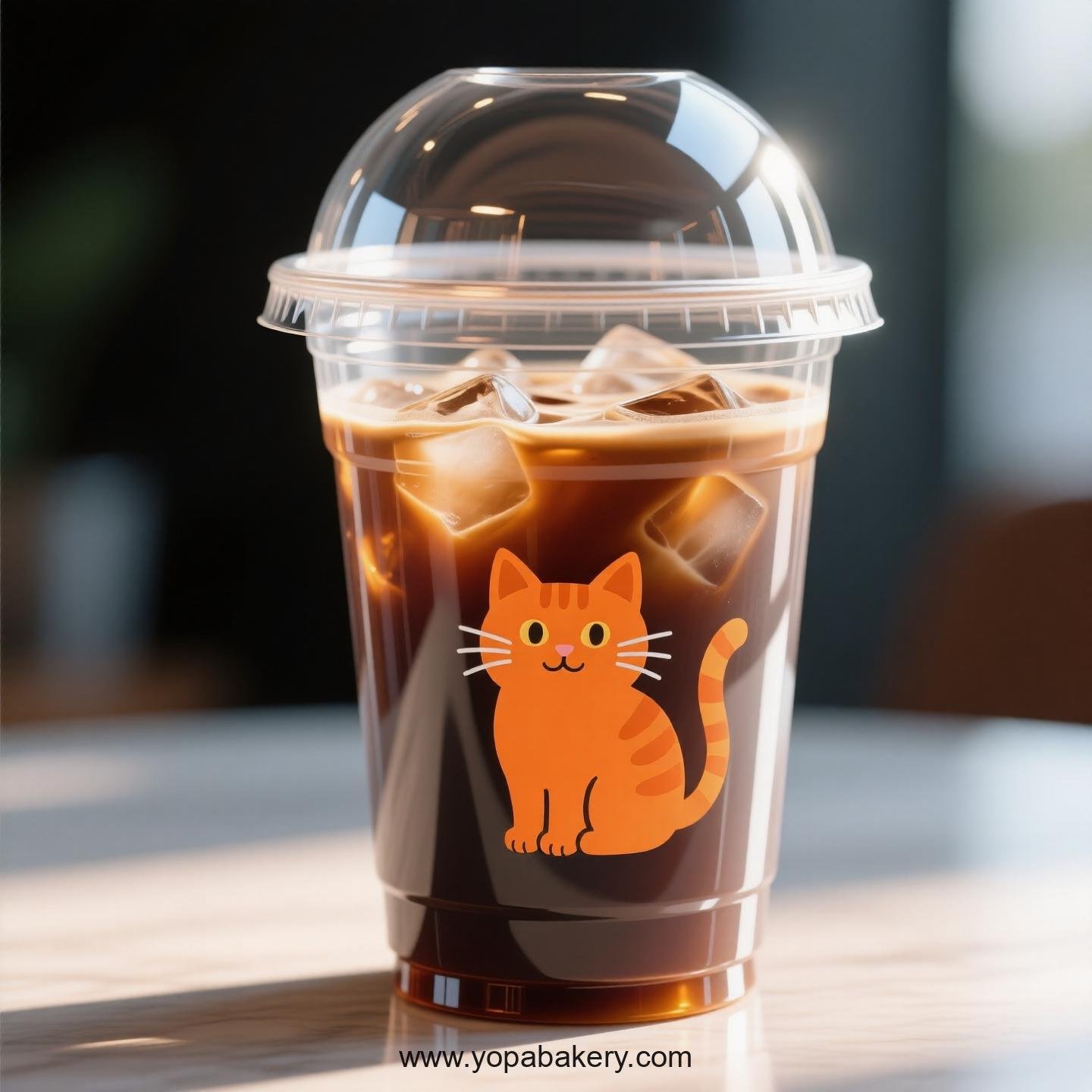 Orange cat Themed Clear Plastic Cups - Disposable PP & PET Coffee Cups with Lids