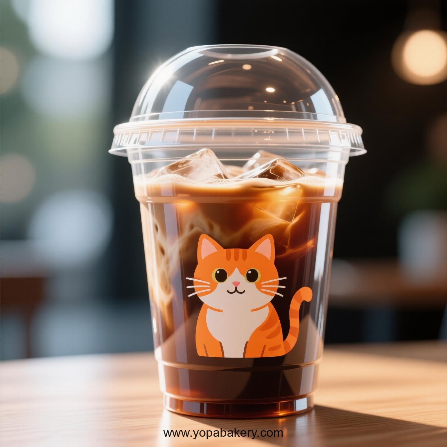 Orange cat Themed Clear Plastic Cups - Disposable PP & PET Coffee Cups with Lids
