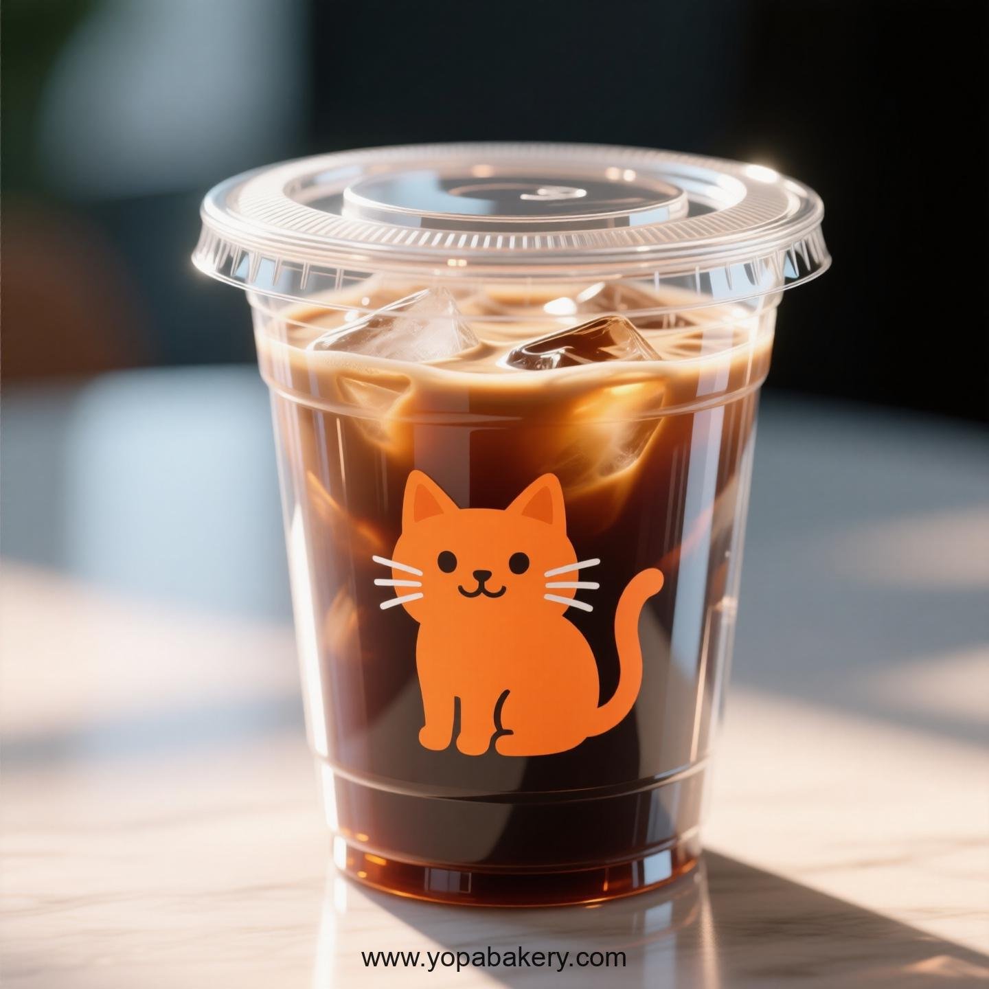Orange cat Themed Clear Plastic Cups - Disposable PP & PET Coffee Cups with Lids