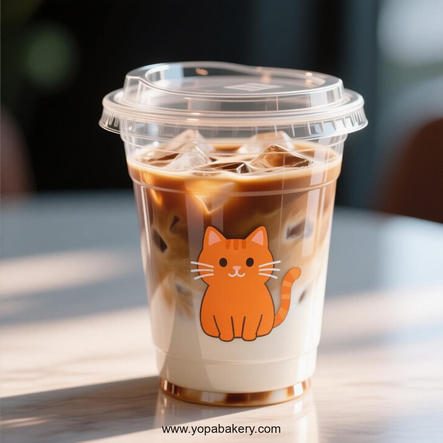 Orange cat Themed Clear Plastic Cups - Disposable PP & PET Coffee Cups with Lids