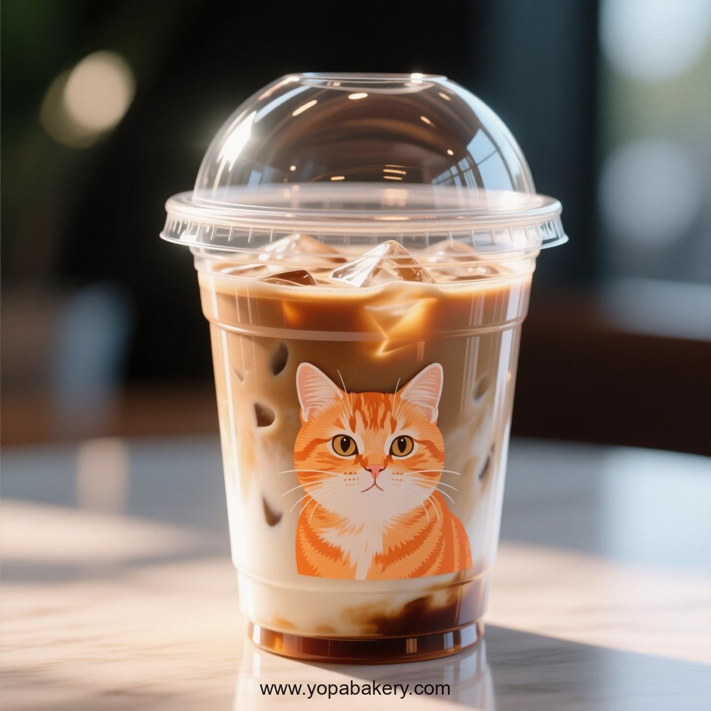 Orange cat Themed Clear Plastic Cups - Disposable PP & PET Coffee Cups with Lids