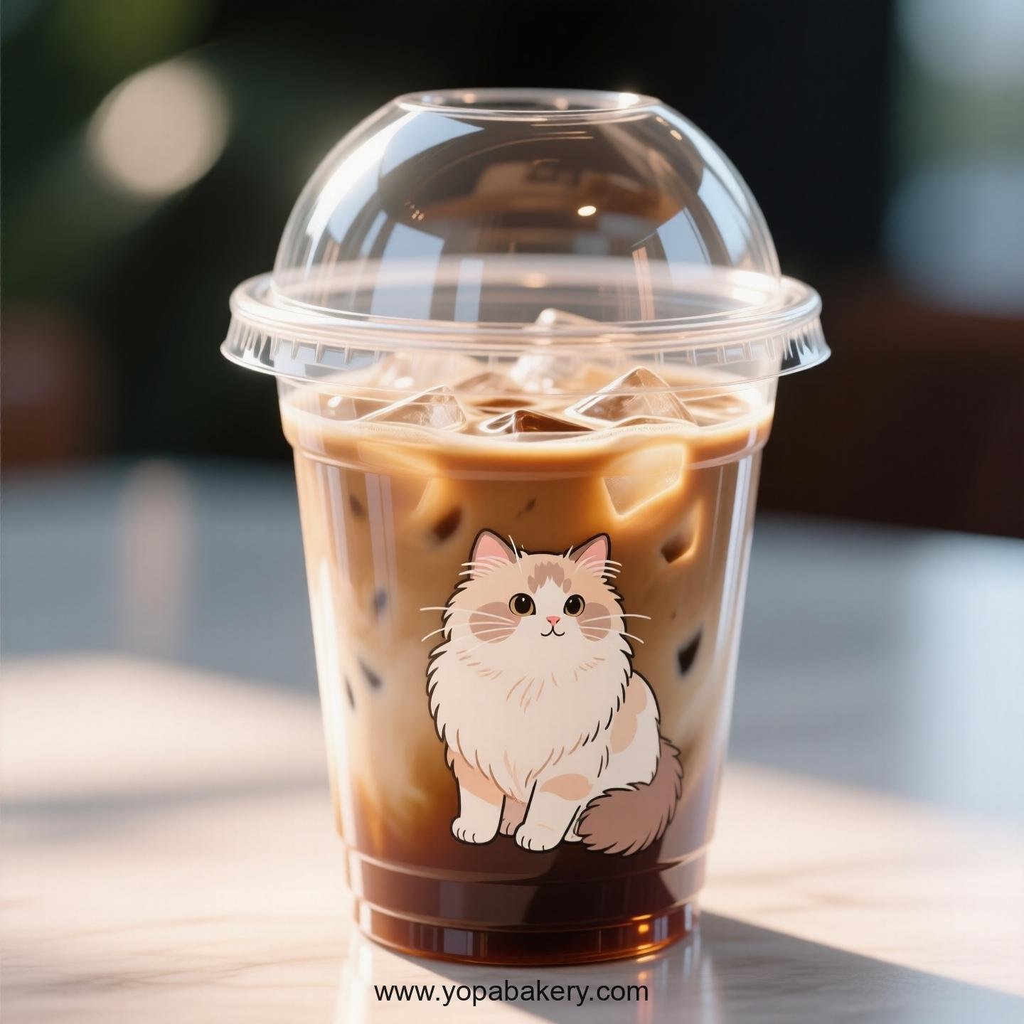 Persian cat Themed Clear Plastic Cups - Disposable PP & PET Coffee Cups with Lids