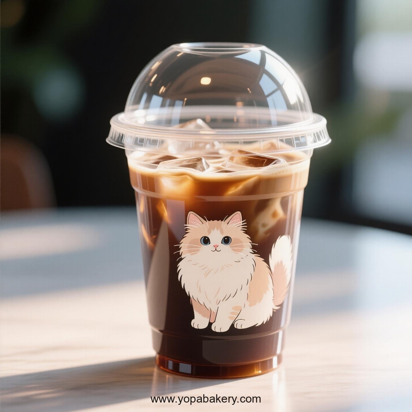 Persian cat Themed Clear Plastic Cups - Disposable PP & PET Coffee Cups with Lids