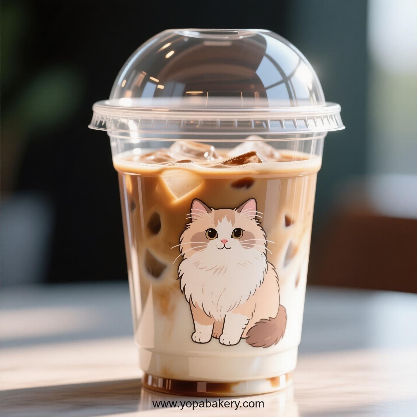 Persian cat Themed Clear Plastic Cups - Disposable PP & PET Coffee Cups with Lids