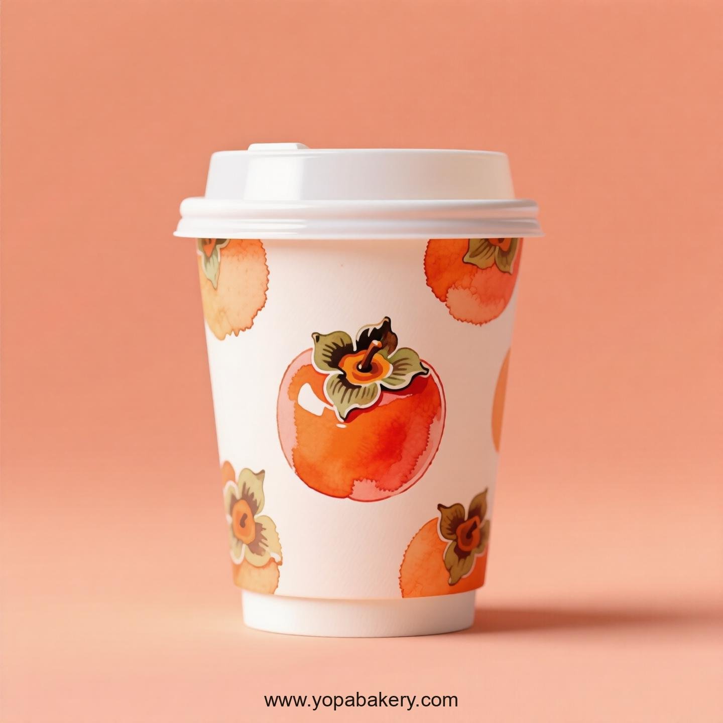 Persimmon Design Paper Coffee Cups Factory: 4-24 oz Custom Logo