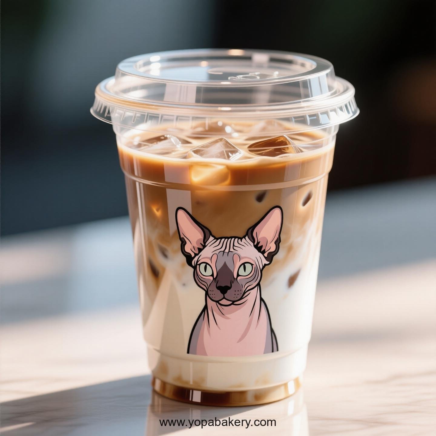 Peterbald cat Themed Clear Plastic Cups - Disposable PP & PET Coffee Cups with Lids