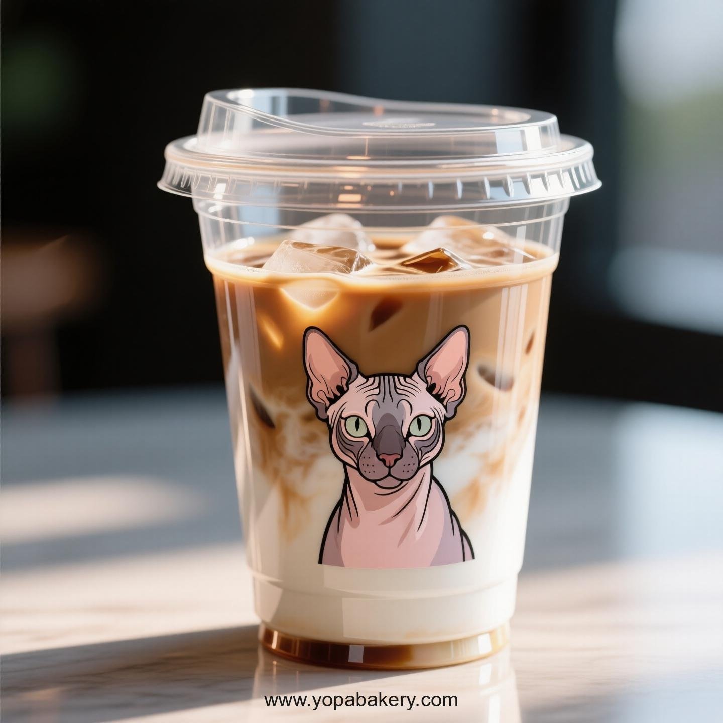 Peterbald cat Themed Clear Plastic Cups - Disposable PP & PET Coffee Cups with Lids