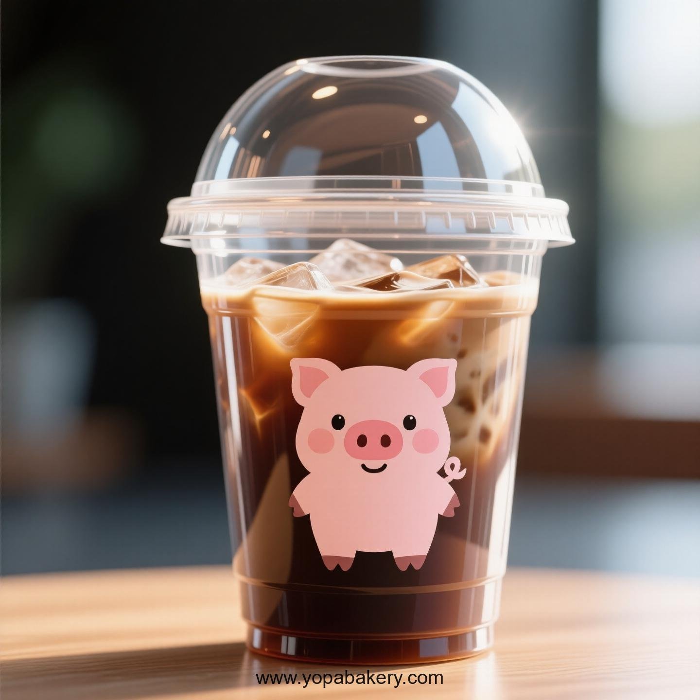 Pig Themed Clear Plastic Cups - Disposable PP & PET Coffee Cups with Lids