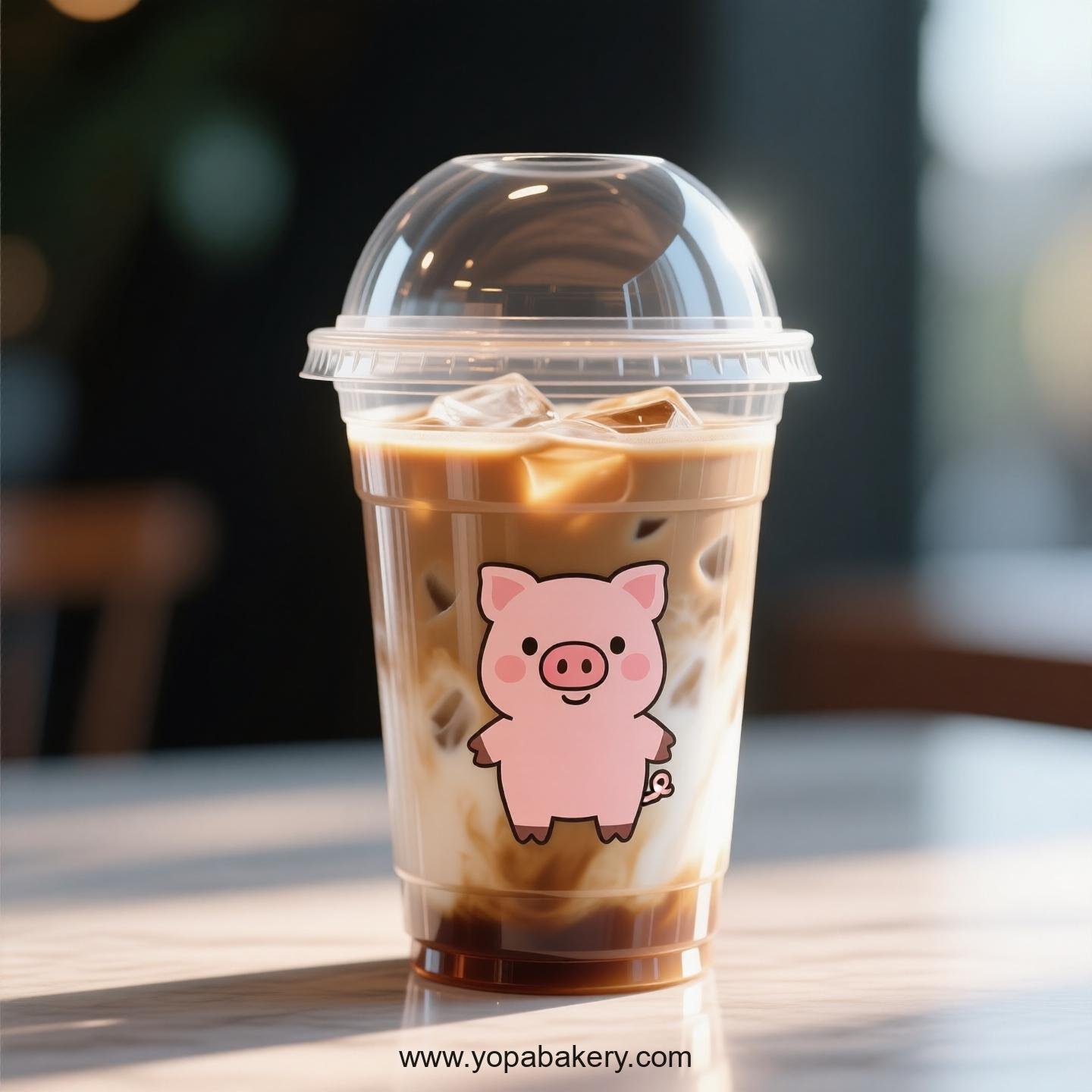 Pig Themed Clear Plastic Cups - Disposable PP & PET Coffee Cups with Lids