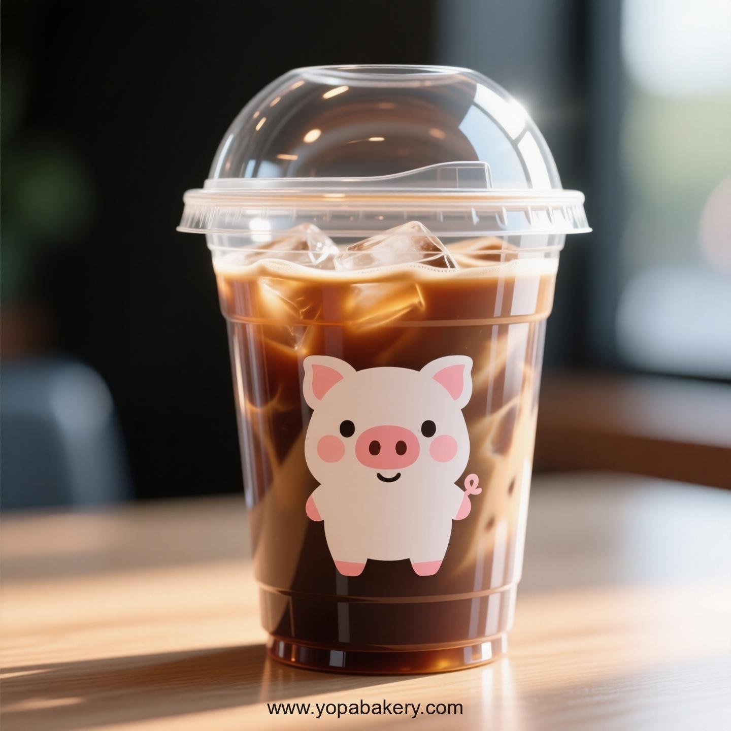 Pig Themed Clear Plastic Cups - Disposable PP & PET Coffee Cups with Lids