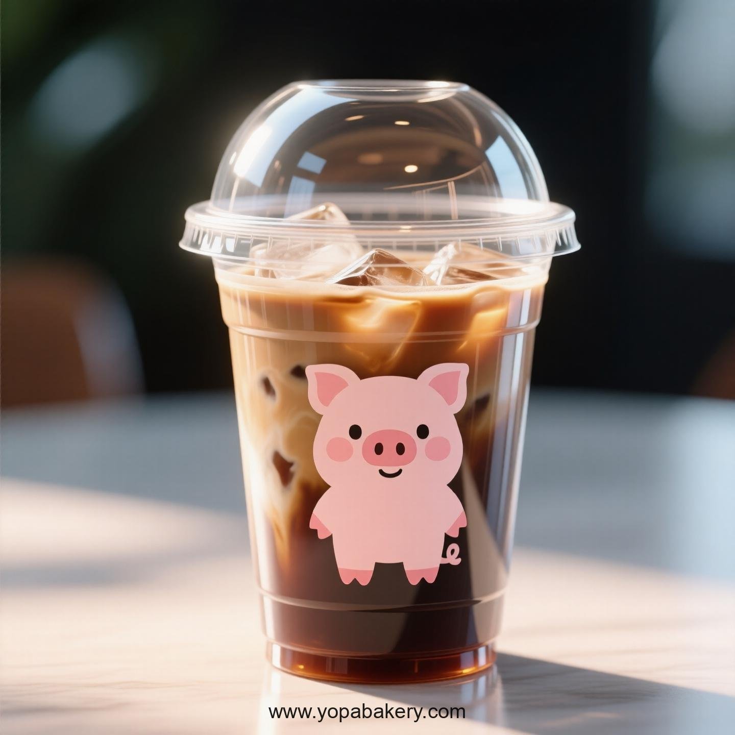 Pig Themed Clear Plastic Cups - Disposable PP & PET Coffee Cups with Lids
