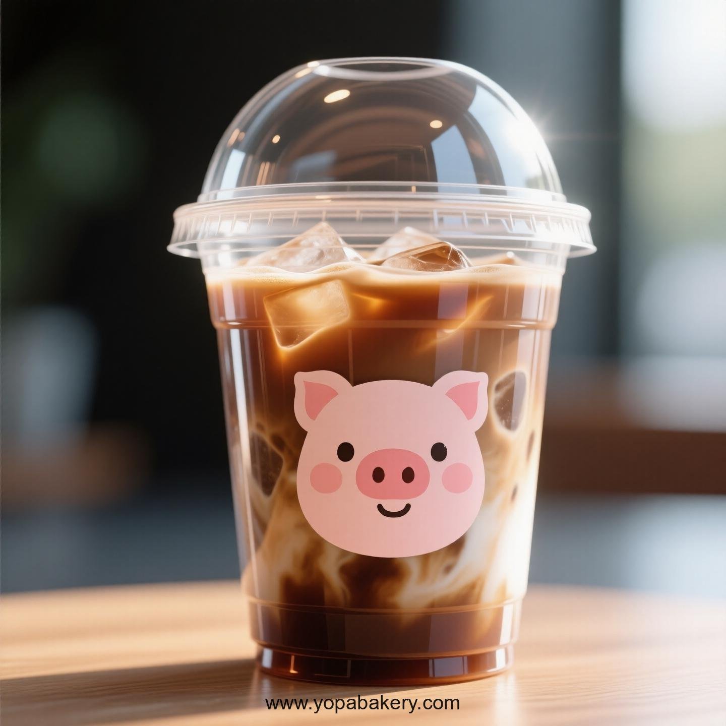 Pig Themed Clear Plastic Cups - Disposable PP & PET Coffee Cups with Lids
