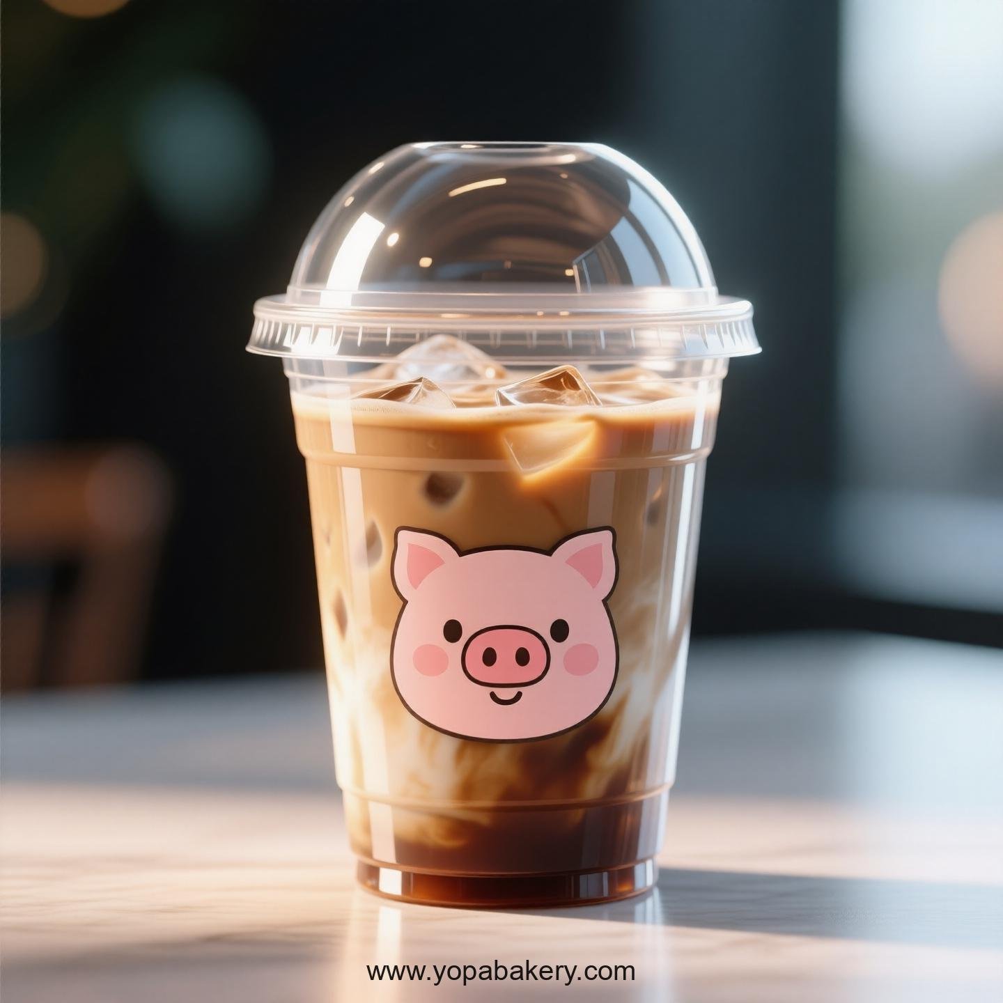Pig Themed Clear Plastic Cups - Disposable PP & PET Coffee Cups with Lids