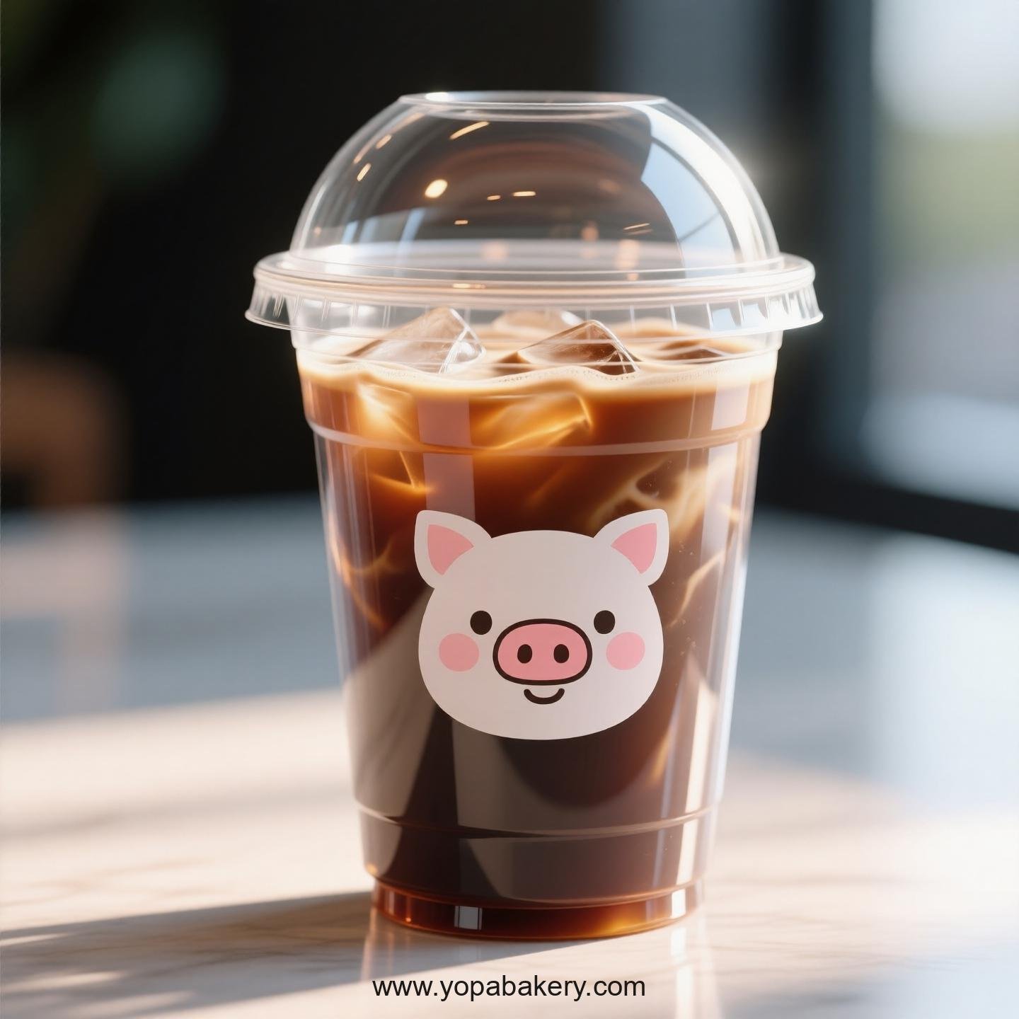 Pig Themed Clear Plastic Cups - Disposable PP & PET Coffee Cups with Lids