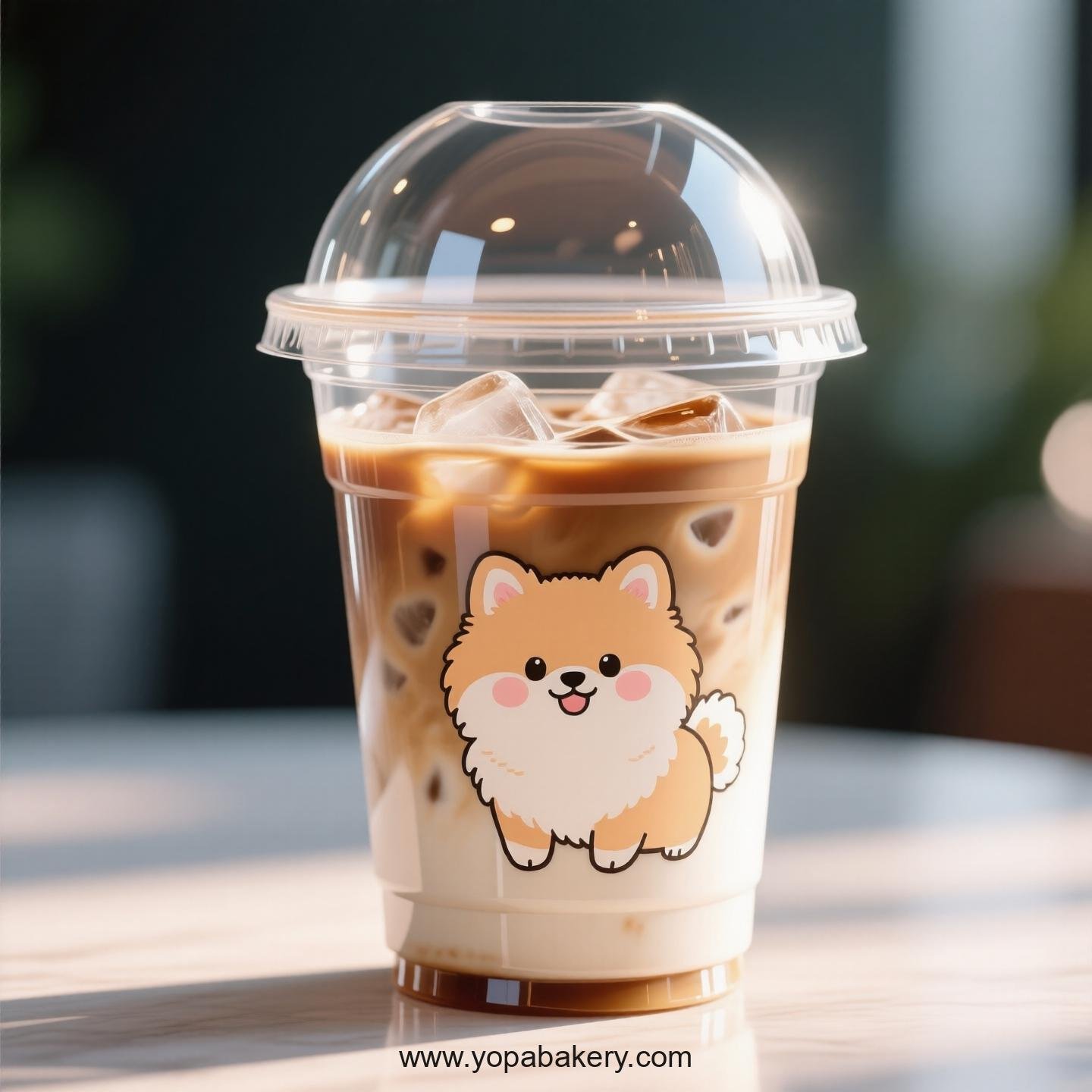 Pomeranian Dog Themed Clear Plastic Cups - Disposable PP & PET Coffee Cups with Lids