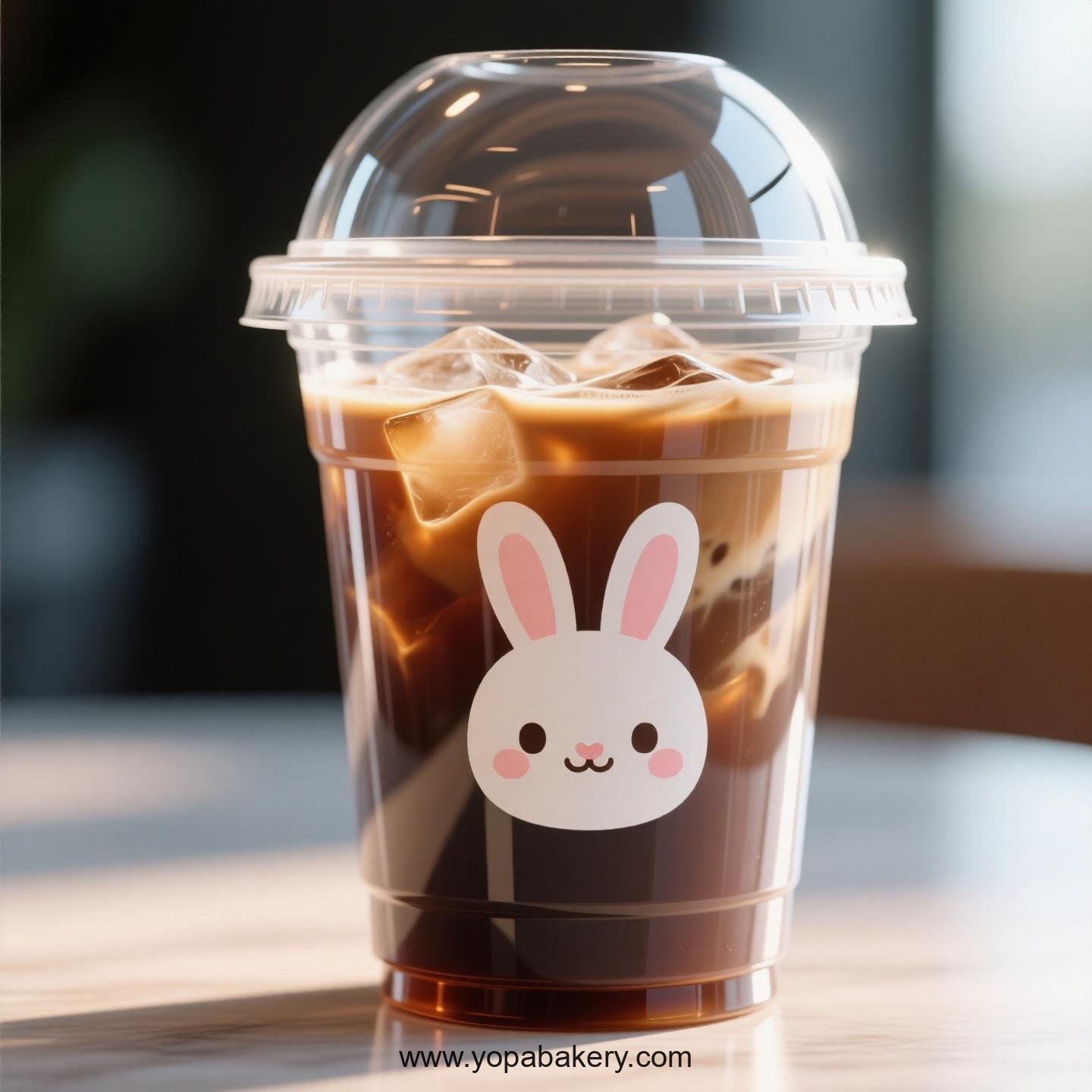 Rabbit Themed Clear Plastic Cups - Disposable PP & PET Coffee Cups with Lids
