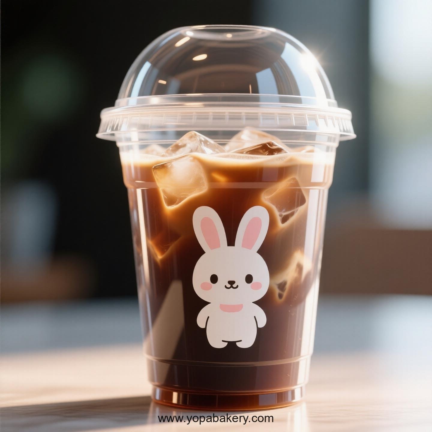 Rabbit Themed Clear Plastic Cups - Disposable PP & PET Coffee Cups with Lids